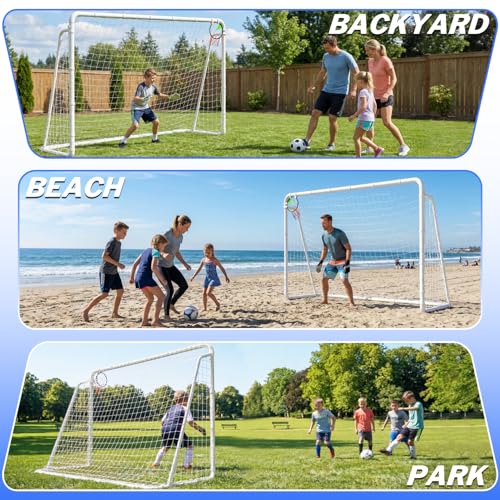 Soccer Goal for Backyard, 8x6,12x6,16x7 FT Rust-Proof Reinforced Metal Soccer Goals with PE Soccer Net, Target Net & Training Cones, Outdoor Soccer Net for Kids, Youth Training or Team Games