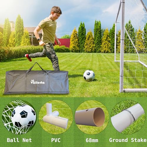 Vallerta® Premier Portable AYSO Youth Regulation Size Soccer Goal. Heavy Duty 62MM Diameter PVC Frame w/Weatherproof 4mm Net Practice/Training Aid w/Easy Carry Bag. - size: 12x6 Ft.