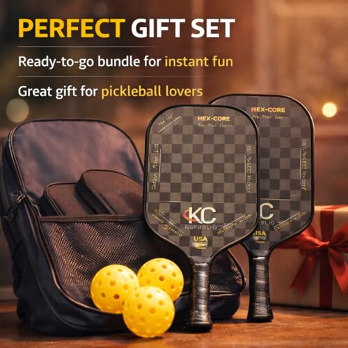 Pickleball Paddle Set – 18K Friction Carbon Fiber Paddles with Covers, 2 Thermoforming 4-Layer Rackets, 4 Outdoor Pickleballs & Carry Bag | USAPA Approved Lightweight & 16MM Polymer Honeycomb Core