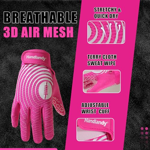 HANDLANDY Youth Football Gloves, Kids Sticky Receiver Gloves,Super Grip Football Glove Best Gift for Boys,Girls - color: Pink and White, size: X-Small-Youth