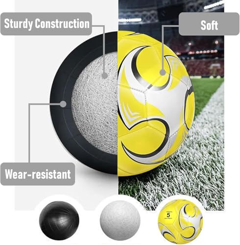 6 Pack Size 5/4/3 Soccer Balls for Training & Matches – Official Size & Weight, Includes Carry Net, Needles, Air Pump – Ideal for Youth and Adult Players - size: Size4