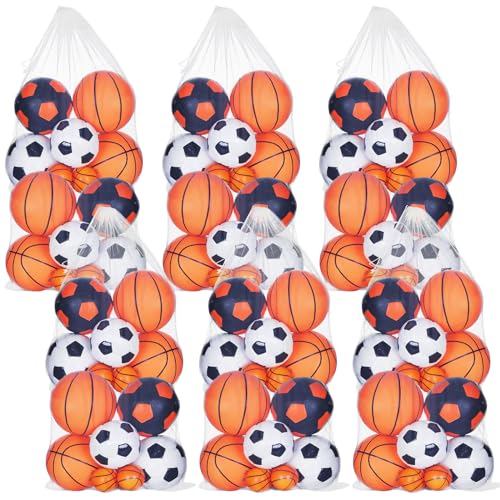 6 Pcs large Mesh Bag 24 x 48 inch Ball Mesh Drawstring Storage Sports Equipment Bag for Balls Beach - color: White