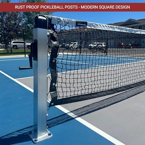 Dominator Surface Mount Pickleball System - Includes Two Heavy Duty Pickleball Posts with Net and Concrete Bolts - Aluminum, Rust Free, and Follows USAPA Standards