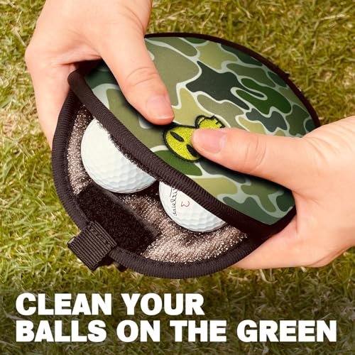 Golf Club Cleaner & Ball Cleaning Bag,Original Three-Layer Fabric Waterproof Technology,Golfer's Ultimate Green Clean Scrub Equipment Accessories,Removable Clips to Support Machine Washing - color: Camo Green
