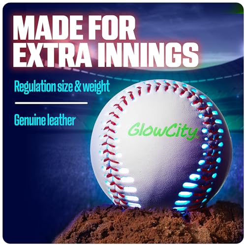 GlowCity Premium Leather LED Rechargeable Light-Up Baseball - Illuminate the Game - Nighttime Fun and Play - Sports Stuff & Gadgets for Kids Age 8 Years Old and Up - Catch Only