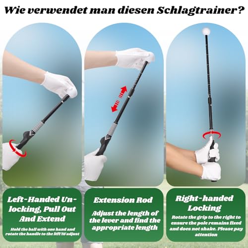 Retractable Golf Swing Trainer, Adjustable Lock Mechanism Golf Swing Training Aid, Tempo Training for Advanced/Beginner Players Golf Grip Trainer, for Right-Handed , Indoor/Outdoor，Golf Gifts for Men