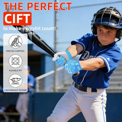 Youth Baseball Batting Gloves, Super Grip Kids Teeball & Softball Gloves for Boys & Girls - color: Blue/White, size: Youth XS/S(5.5in-6in)