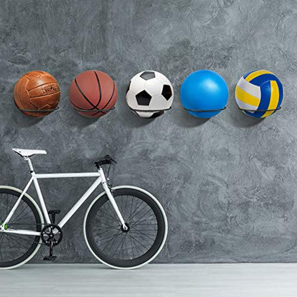 2 Pack Sports Ball Holders Wall Mount Display Rack for Basketball Volleyball Rugby Soccer, Black