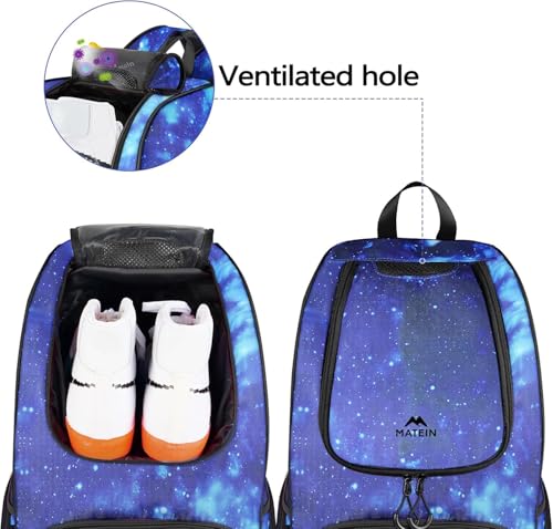 MATEIN Basketball Bag, Sturdy Soccer Bag with Ball Holder & Shoe Compartment, Large Basketball Backpack for Training Equipment, Water Resistant Sports Ball Backpack Fits Volleyball Football, Colorful - color: Galaxy Blue - Large