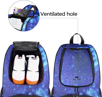 MATEIN Basketball Bag, Sturdy Soccer Bag with Ball Holder & Shoe Compartment, Large Basketball Backpack for Training Equipment, Water Resistant Sports Ball Backpack Fits Volleyball Football, Colorful - color: Galaxy Blue - Large