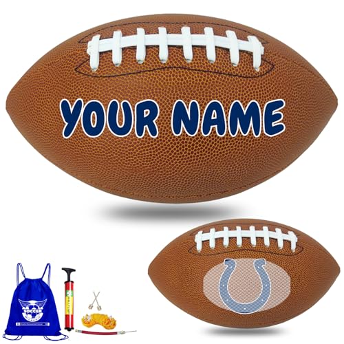 Personalized Customized Football - Official Size 9 Leather Footballs with Team Logo + Your Name - Football Fans Gift - color: Indianapolis Colts