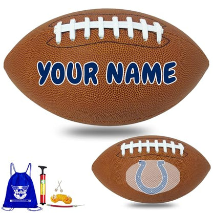 Personalized Customized Football - Official Size 9 Leather Footballs with Team Logo + Your Name - Football Fans Gift - color: Indianapolis Colts
