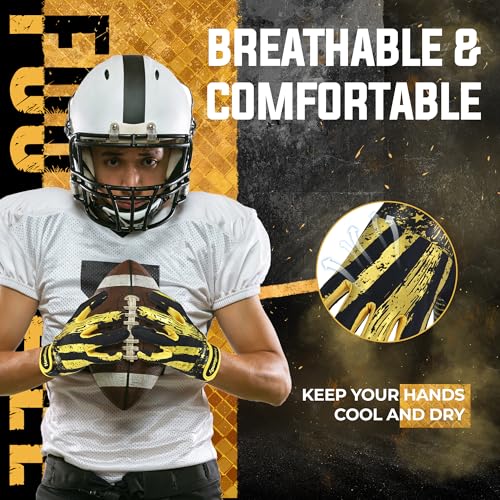 HANDLANDY Youth Football Gloves for Boys Girls, Sticky Wide Receiver Gloves for Kids, Junior Flag Football Gloves