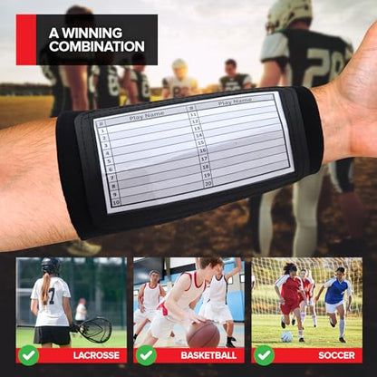 Quarterback Football Play Wristbands - (Black) Pro Football & Softball Armbands, (QB) Wristband Playbook
