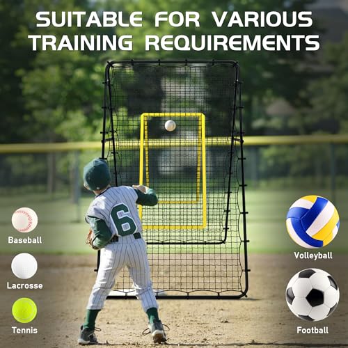 Double Sided Volleyball Rebounder Net, Adjustable Training Equipment Bounce Back Net Practice for Setting Spiking Bumping, Multi-Person Lacrosse, Baseball, Soccer Practicing - 7x4 Ft