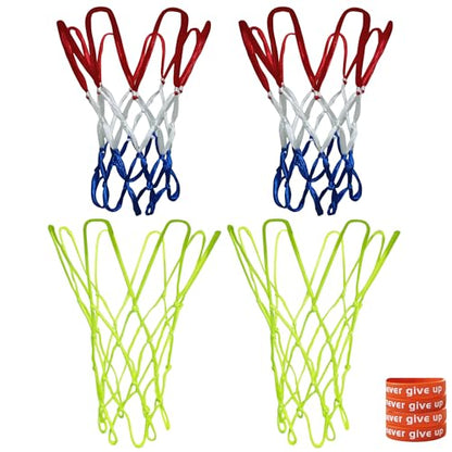 4PCS Thickening Heavy Duty Mini Small Basketball Net Replacement, Nightlight Basketball Net with Basketball Silicone Bracelets