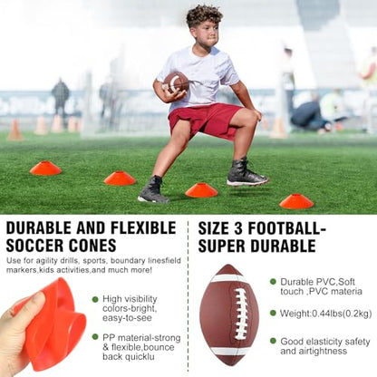 BORNEW Flag Football Set - 14/20 Player Adjustable Belts with Cones, Football, Pump, Bag, for Youth and Adults Training - color: 2.red Blue, style: 14 Player Kit