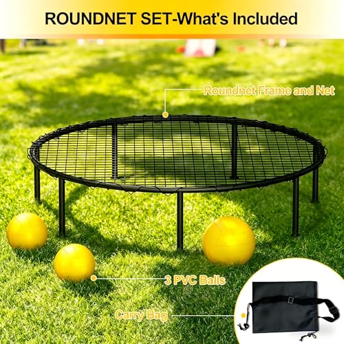 Roundnet Game Set Beach Ball Games with 3 Balls Carrying Bag PE Net Outdoor Indoor Playing Roundnet Game for Beach Lawn Backyard Park Outdoor Games for Adults and Family (Air Pump not Included)