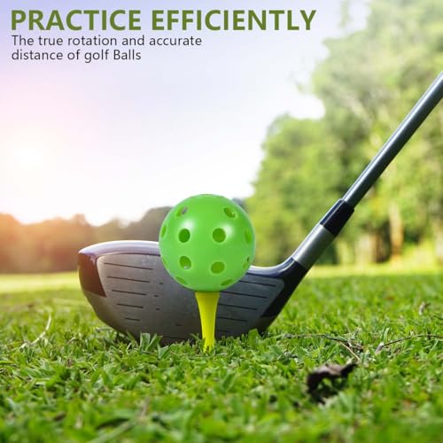 KISEER 90 Pack Colorful Plastic Practice Golf Balls Airflow Hollow Training Golf Balls with Nylon Mesh Bags for Driving Range, Swing Practice, Outdoor or Home Use