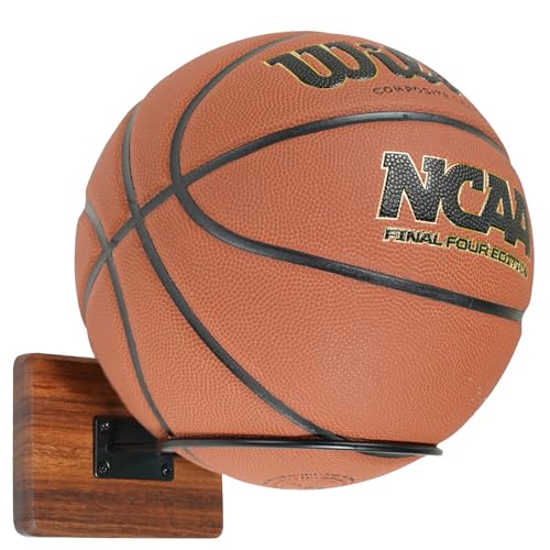 Basketball Holder Wall Mount, Solid Wood Ball Holder for Storage Soccer Volleyball Football Autograph Ball Metal, Basketball Rack Display for Boys Sports Accessories Organizer & Wall Decor - color: Acacia, size: 1 Pcs