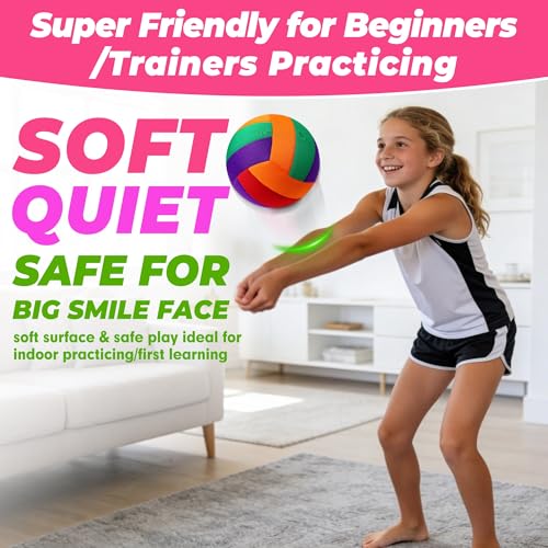 Soft Indoor Volleyballs for Girls Youth Beginners Trainer Fabric Light First Learning Volleyballs Safe Quiet Practicing Inside the House Birthday Easter Gifts - color: Colorful