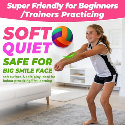 Soft Indoor Volleyballs for Girls Youth Beginners Trainer Fabric Light First Learning Volleyballs Safe Quiet Practicing Inside the House Birthday Easter Gifts - color: Colorful