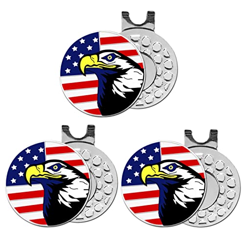 FINGER TEN Golf Ball Marker with Hat Clip or Marker Only, Metal Golf Ball Markers Assorted Designs for Putting Green, Portable Golf Accessories for Men Women - color: 3 USA Eagle