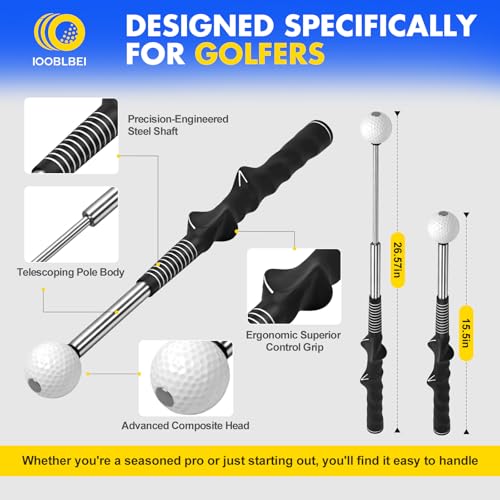 Retractable Golf Swing Trainer, Golf Training Aid & Golf Grip Trainer for Right-Handed Golfer, Strength & Tempo Stick Training, Telescopic Club for Beginners Chipping Hitting Practice