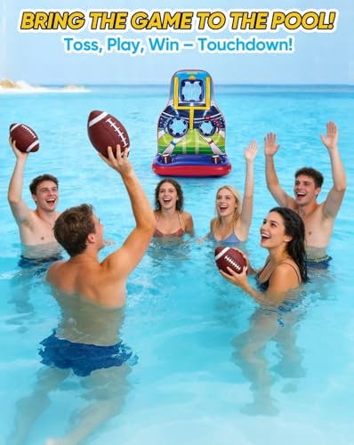 Inflatable Football Toss Pool Games Set, Football Target for Kids Age 8-12, Teens, Adults, Family, with 4 Water Footballs & 2 Pumps, Summer Swimming Pool Toys for Party, Beach, Lawn, Indoor/Outdoor