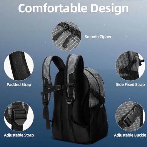 HUA ANGEL Basketball Backpack, Large Sports Bag with Separate Ball Holder & Shoe Compartment, Men/Women Gym Backpack for Basketball Soccer Volleyball - color: Gray