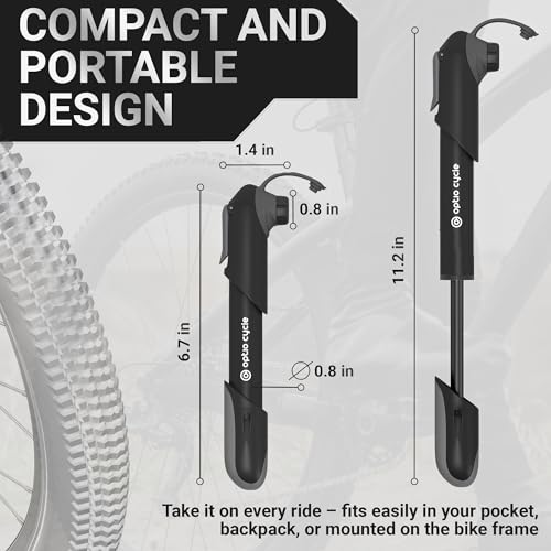Mini Bike Pump 120 PSI / 8.3 Bar – Compact Portable Frame-Mounted Bicycle Hand Air Pump for Presta and Schrader Valve | Small Manual Tire Tool for Road, Track, Mountain Bike, BMX, Ebike - color: Black