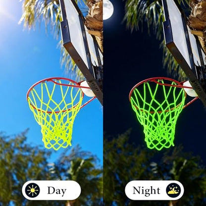 Nightlight Basketball Net, Luminous Outdoor Portable Sun Powered Sport Nylon for Pool Beach Backyard, Anti Whip