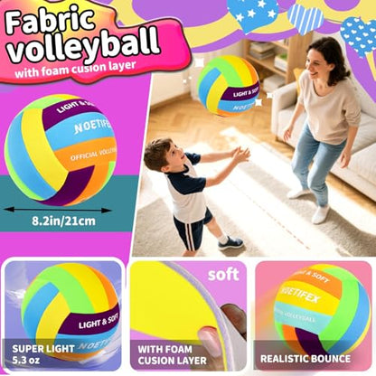 Soft Volleyball-Super Soft Fabric Light Volleyball for Indoor Practice Safe and Quiet Kids Youth Beginners House Yard Training Practice Games(Deflated) - color: Rainbow