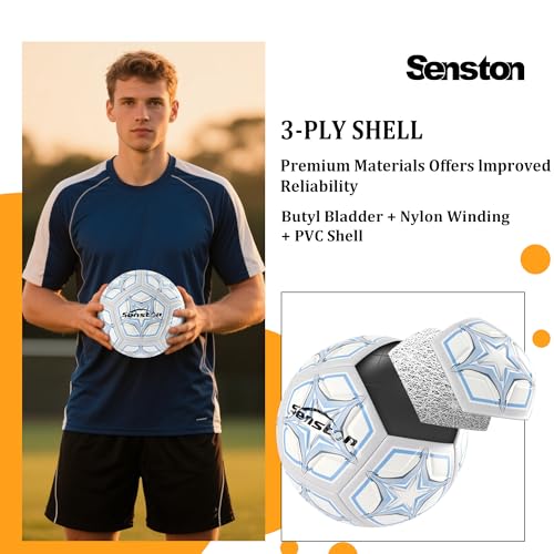 Senston Soccer Ball Size 4 & 5 with Air Pump and Needles - Durable PVC Training Football with Thickened Nylon Winding and Butyl Bladder for Shape Retention - High Value Soccer Set - color: gray, size: size 5