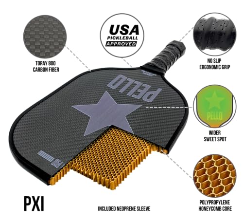 PELLO PXI Carbon Fiber Pickleball Paddles | USA Pickleball Approved | Professional Polypropylene Honeycomb Core | Perfect Balance of Power & Control | Pickle Ball Racquet with Neoprene Case