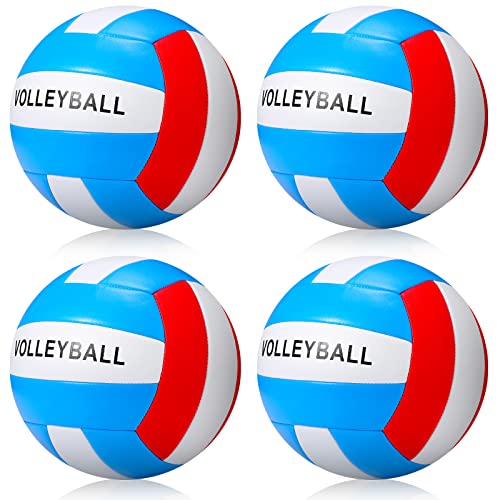 Jerify 4 Pcs Official Size 5 Volleyball Waterproof Indoor Outdoor Volleyball Soft Training Volley Ball for Beginner Adult Beach Game Pool Gym Game - color: Blue,Red,White