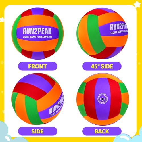 RUN2PEAK Super Soft Light Volleyball - Safe and Quiet Volleyball Ball for Indoor Outdoor Play - Official Size 5 Beginners Volleyballs Trainer for House Yard Beach Training