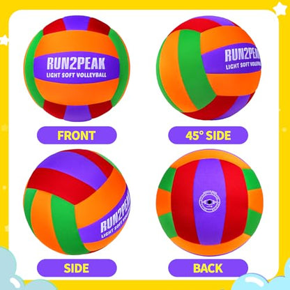 RUN2PEAK Super Soft Light Volleyball - Safe and Quiet Volleyball Ball for Indoor Outdoor Play - Official Size 5 Beginners Volleyballs Trainer for House Yard Beach Training