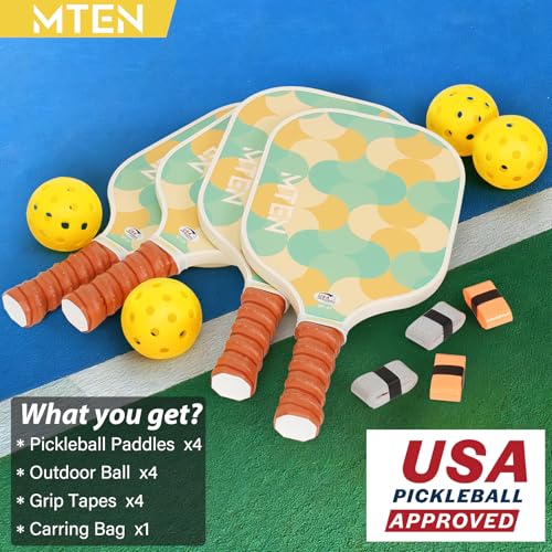 Pickleball Paddles Set of 2 or 4, or Single Paddle – USAPA Approved Fiberglass Surface Pickleball Rackets Set for Men & Women - color: Yellow green*4