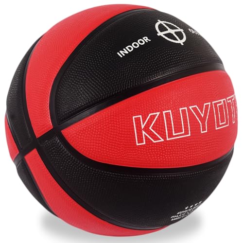 KUYOTQ Kids Toddler Youth Adult Size 3/4/5/6/7 Basketball 22/25.5/27.5/28.5/29.5" Thickened Rubber or Faux Leather Indoor Outdoor Basketball for Boys Girls Womens Mens Basket Ball Gifts - color: Red and Black Thickened Rubber, size: 4 Kids & Youth - 25.5"