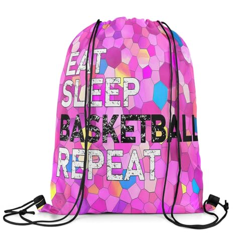 Castle Fairy Eat Sleep Basketball Repeat Sports Backpack Diamond Drawstring Sackpack Purple Colorful Tie Dye Drawstring Backpack for Women Gym Shopping Sport Yoga - color: Pink 5