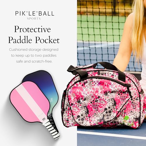 Pik’le’Ball Sport Premium Women's Pickleball Bag – Stylish and Versatile Sports Bag with Water Bottle Holder, Padded Paddle Pocket, and Spacious Design (fits 2+ Paddles!) - color: Pink Dot
