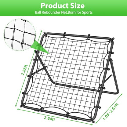 Volleyball Baseball Rebounder Net, Metal Frame & High-Tension PE Net, Lacrosse Bounce Back PracticeTraining Equipment, Adjustable Softball Pitchback Net, Perfect for Improving Balls Training Skills