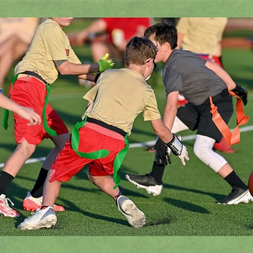 Wettarn 10/16 Player Flag Football Belts Adjustable Flag Football Set with Cones Bag for Youth Adults Kids Training Sport - color: Green, Orange