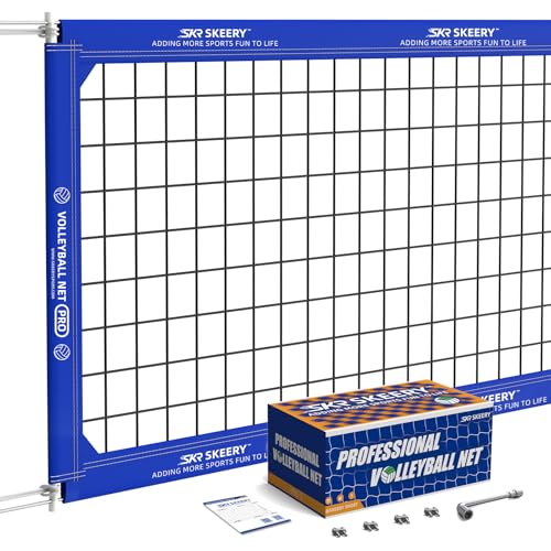 SKEERY Professional Volleyball Net,Official Size 32×3.3FT,Equipped with Double Steel Cables with 3.3FT Double Side Bars,Portable Volleyball Net for Backyard,School,Courts(PRO) - color: Blue