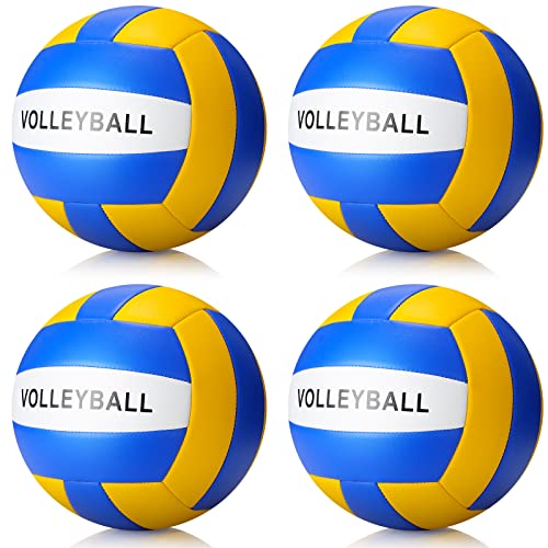 Jerify 4 Pcs Official Size 5 Volleyball Waterproof Indoor Outdoor Volleyball Soft Training Volley Ball for Beginner Adult Beach Game Pool Gym Game - color: Blue, Yellow, White