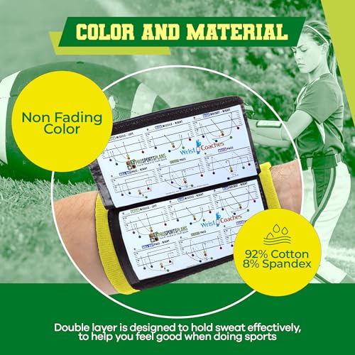 Football Play Wristbands - Youth Quarterback Gear - Wristband Playbook for Football and Softball Signs - color: Yellow