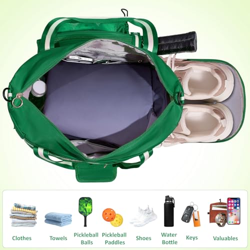 Pickleball Bag for Women Men,Pickleball Tote Bag with Shoe Compartment - color: Green