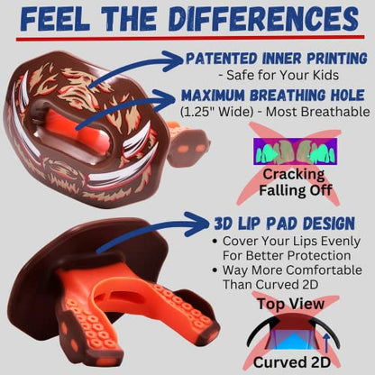 Oral Mart Flag Football Mouth Guard with 3D LipFit Design for Kids - Youth Football Mouthguard (No Boil) Cool Instant Fit Lip Guard Mouthpiece for Braces (Detachable Helmet Strap Included) - color: Charging Boar