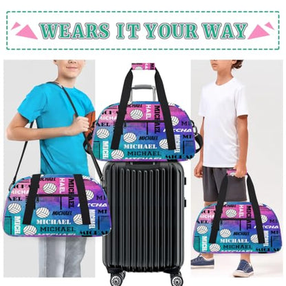 Custom Volleyball Gym Bag Duffel Bag for Women Men, Personalized Name Sport Bag Overnight Bags Customized Travel Weekender Bag, Pink Blue Glitter - color: Pink Blue Glitter